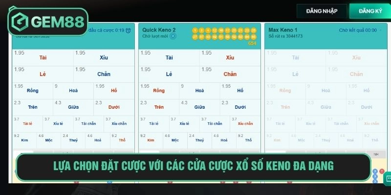 Xổ Số Keno GEM88 Sân Chơi Siêu Tốc Thưởng Cực Khủng Cách chơi keno GEM88 đơn giản bằng cách chọn cửa và đặt cược