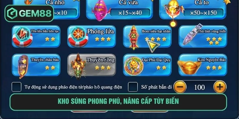 Bắn Cá Kingfun – Game Hot Hit, Bắn Là Trúng, Chơi Là Mê Kho súng phong phú, nâng cấp tùy biến