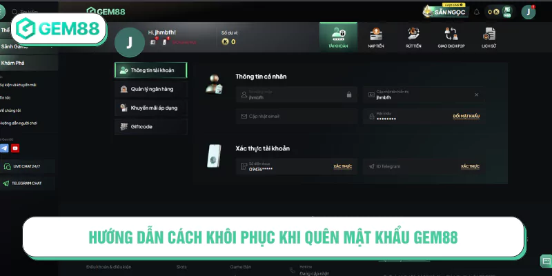 Hướng Dẫn Cách Khôi Phục Khi Quên Mật Khẩu GEM88 Hướng dẫn cách khôi phục khi quên mật khẩu Gem88